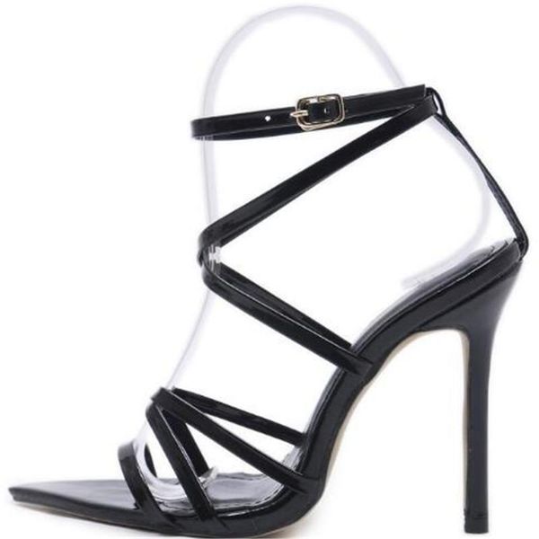 

super high 11.5cm thin heels women sandals ankle strap pumps shoes woman ladies pointed toe high heels dress party shoes, Black