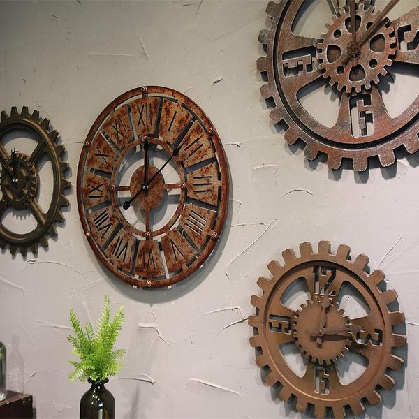 

wall clocks antique roman style wrought iron round gear clock decoration