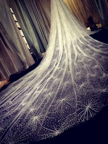 

bridal veils 2021 shiny gilded veil star starry beautiful korean bride married long tail luxury custom made hc003, Black