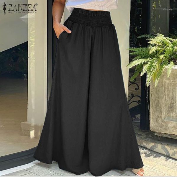 

solid wide leg pants casual high elastic waist trousers streetwear loose bottom womens spring autumn long oversized women's & capris, Black;white