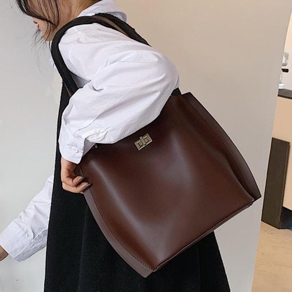 

vintage large tote bucket bag 2021 new pu leather women's designer handbag high capacity shoulder messenger bag