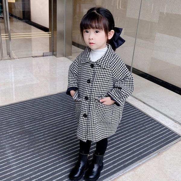 

jackets miembro 2021 autumn winter girls' thousand bird plaid coat kids trench jacket for girls children clothing casual fashion, Blue;gray