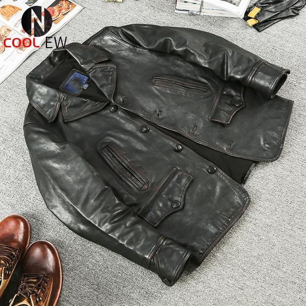 

men's leather & faux 2021 vintage black genuine jacket men japan casual style plus size 3xl real natural horsehide autumn slim fit coat
