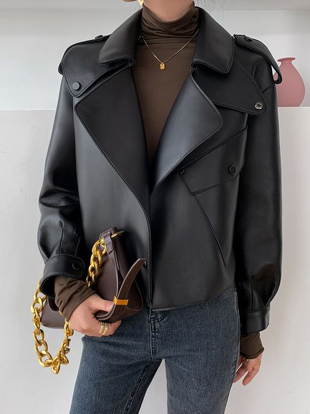Tasarımcılar Kış Vizon Yaka Siyah Baskılı Deri Aşağı Ceket Bayan İnce Koyun Derisi Kaplı Düğme Sıcak Kalın Sıcak Coat
