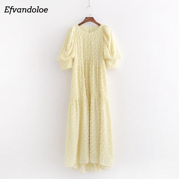 

efvandoloe yellow maxi dress long elegant puff sleeve women party summer dresses robe 210302, Black;gray