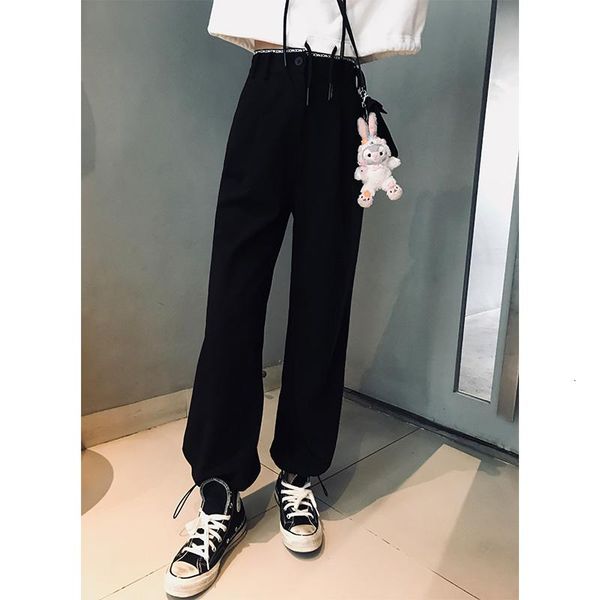 

women's jumpsuits & rompers nanxi sister black broad-legged trousers female 2021 straight canister high waist leisure time pants easy w, Black;white