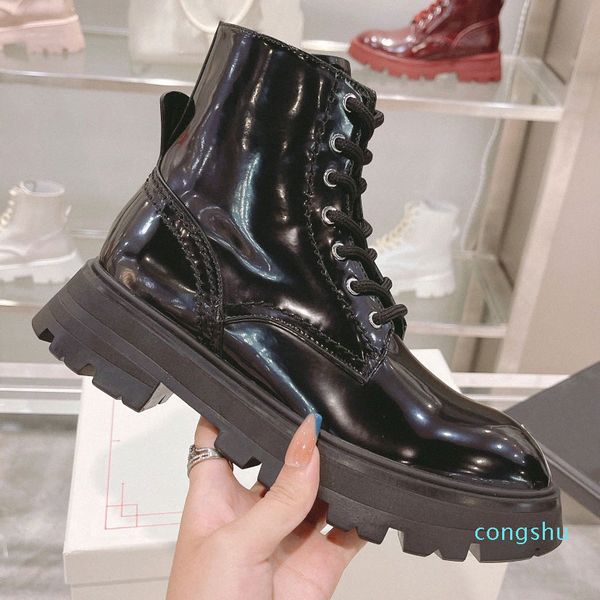 

winter fashion wander boots classic women booties leather platforms round toe heel ankle boot r ladies thick bottom 35-41egoi#, Black