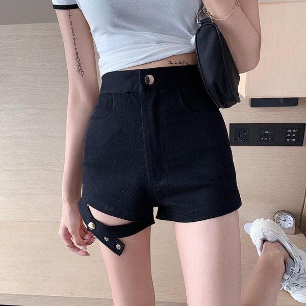 

womens denim shorts korean chic buttons high waist bodycon jeans shorts high street fashion female black hot, White;black