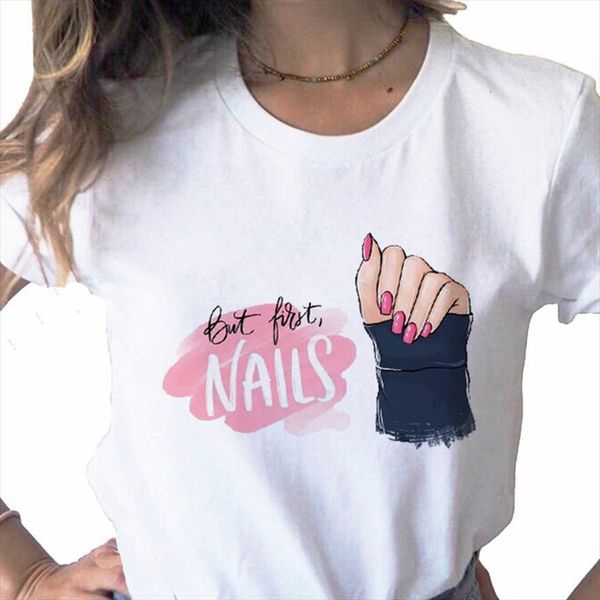 

fingernail nail art printed men 90s print ladies casual basis o collar white short sleeve shirt,drop ship, White;black