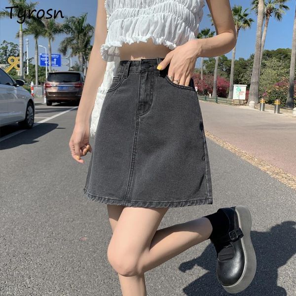 

skirts high waist women big size 5xl solid denim mini skirt simple vintage straight loose leisure teens summer all-match fashion, Black