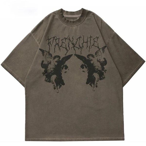 

men's t-shirts oversize t-shirt 2021 men hip hop streetwear angel dark print tshirt harajuku cotton loose t shirt summer short sleeve, White;black