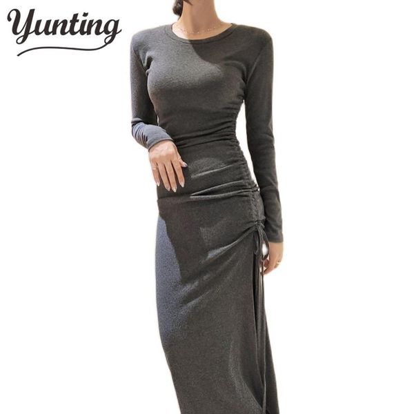 

women knitted dress 2021 spring casual women clothes ladies dress, Black;gray