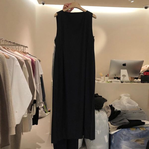 

casual dresses [ewq] korea chic summer trend women solid color o neck back zipper fashion simple sleeveless sling dress 2021 16e2086, Black;gray