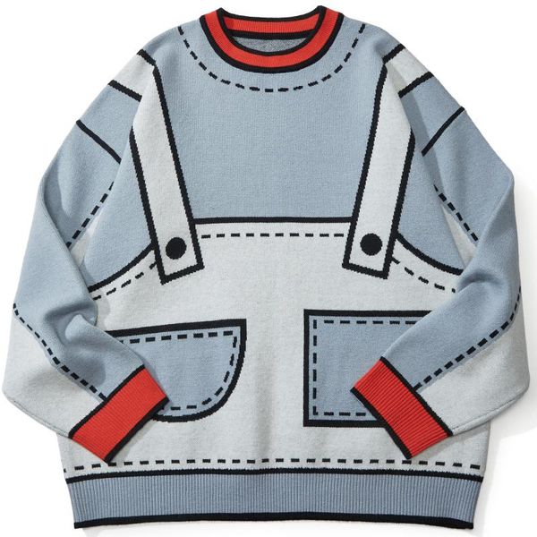 

men's sweaters autumn winter 2021 sweater oversize cardigan loose cartoon knitted hip hop pullover casual streetwear clothing, White;black
