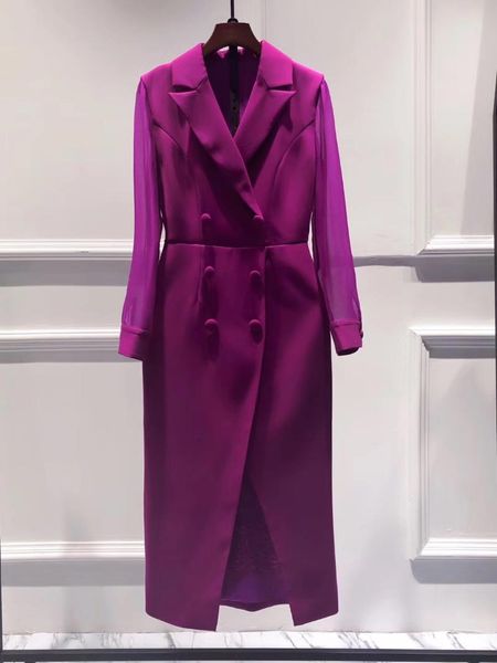 

casual dresses 2021 spring women plus size blazer dress double breasted long sleeve purple black midi pencil, Black;gray