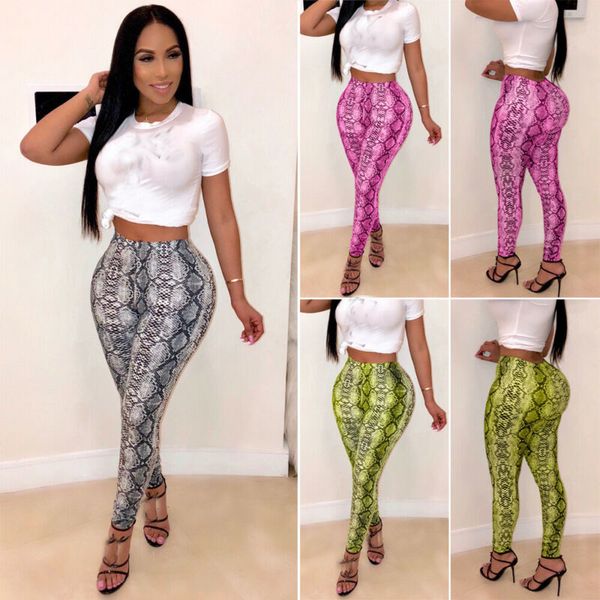 

style women snake ladies print serpentine ny stretch broek high tail casual slim fit leggings, Black