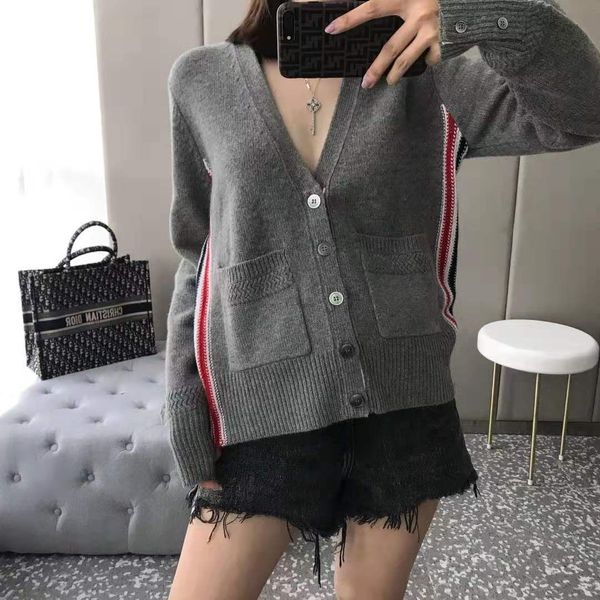 

men's and women's tb autumn winter thickened side webbing thick needle wool four button high waist short knitted cardigan coat men, White;black