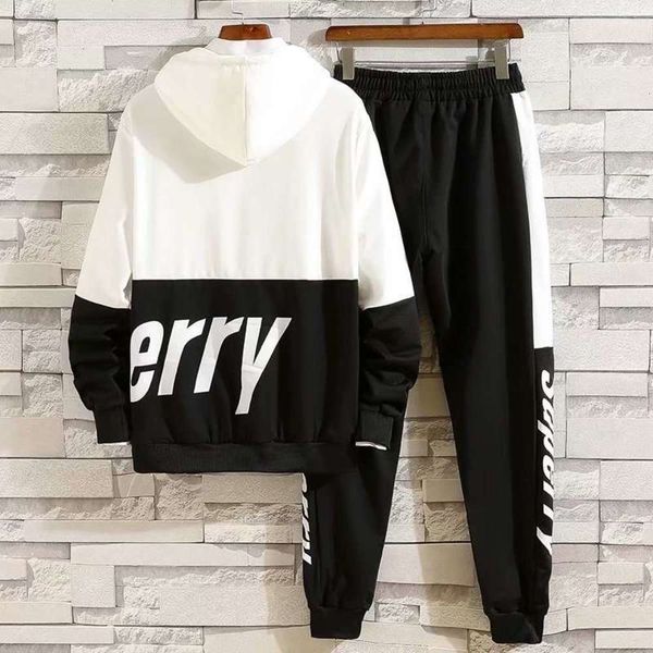 

long autumn sweater men's sleeve youth trend suit handsome high school students two piece casual sportswear, Gray