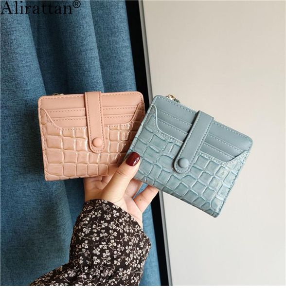 

card holders alirattan crocodile pattern pu leather id holder for women 2021 fashion design lady pack coin purse, Brown;gray