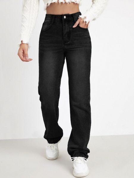 

slant pocket straight leg jeans without belt 38tr#, Blue