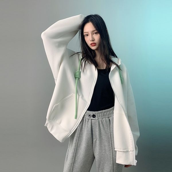 

2021 new women's loose fit candy color pullout hooded sweater, Black