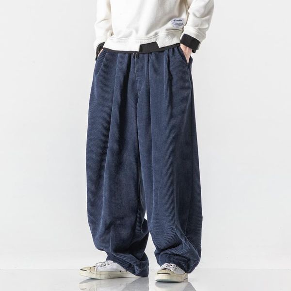 

men's pants 20211 fashionable corduroy casual baggy 5xl streetwear loose plus size straight men clothing harajuku trousers, Black