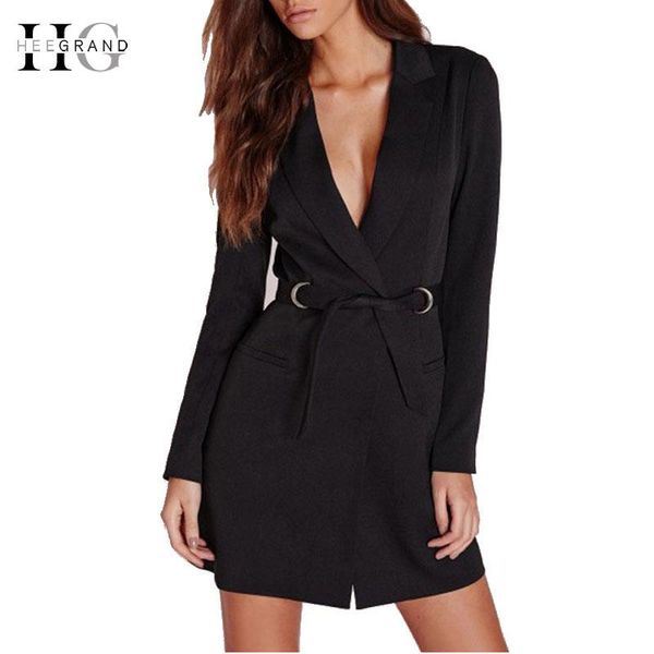 

women's suits & blazers hee grand elegant long ol suit 2021 women sleeve belted slim blazer coat deep v notched collar black jacket wwx, White;black