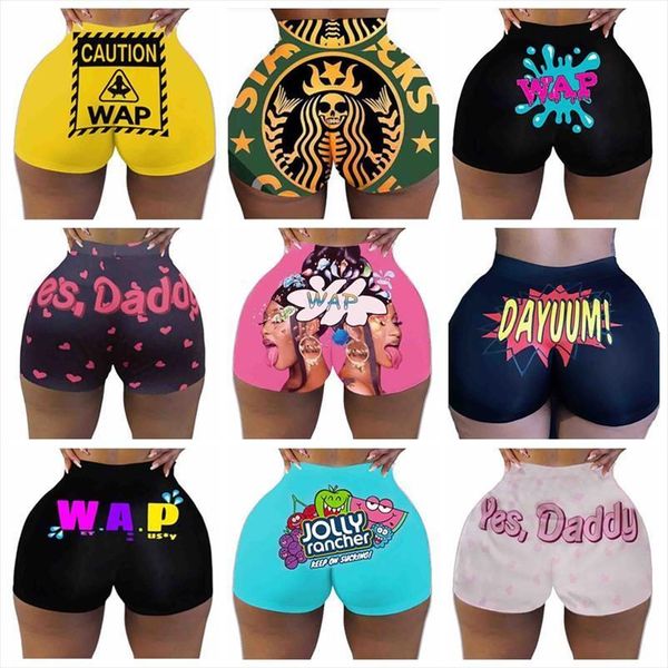 

european and american style printed womens shorts tight fitting hip casual sports fitness, White;black