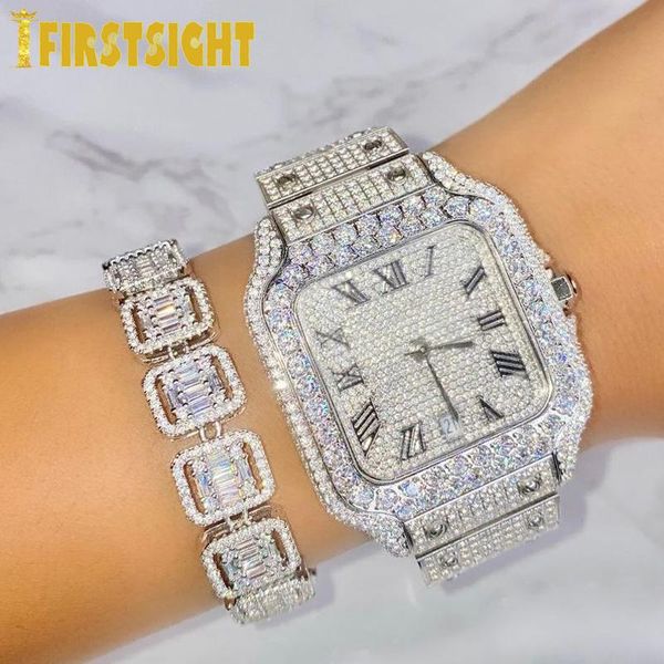 

charm bracelets 11mm personality baguette bracelet miami cuban chain silver color iced out cubic zirconia bling hip hop women men jewelry, Golden;silver