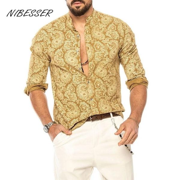 

men's casual shirts nibesser men shirt long sleeve 2021 printed male blouse spring summer hawaiian clothes camisa, White;black