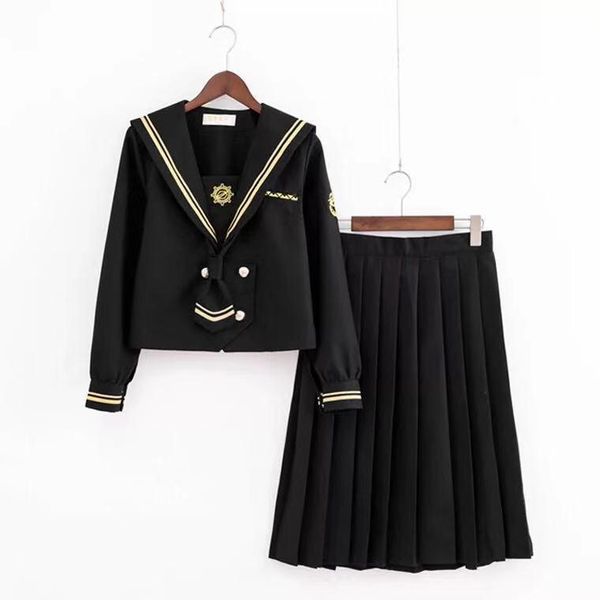 

casual dresses japanese anime autumn student school jk black uniform girl sailor suit outfit cardigan pleated dress set cosplay costume, Black;gray