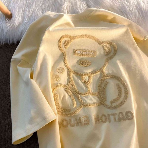 

cream white bear embroidered t-shirt women's summer fashion brand classic short sleeve t-shirt