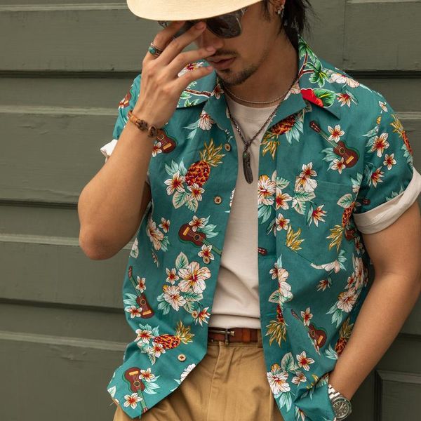 

men's casual shirts hw-0001 red big us size genuine quality vintage looking loose fitting hawaii aloha cotton printing shirt, White;black