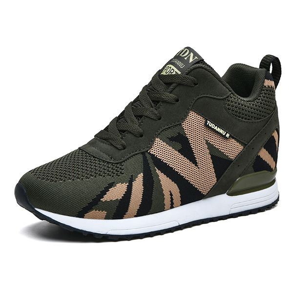 

New Fashion Women Platform Sneakers 7cm Height Increasing Shoes Ladies Comfortable Casual Outdoor Walking Footwear Zapatos Mujer, Armygreen