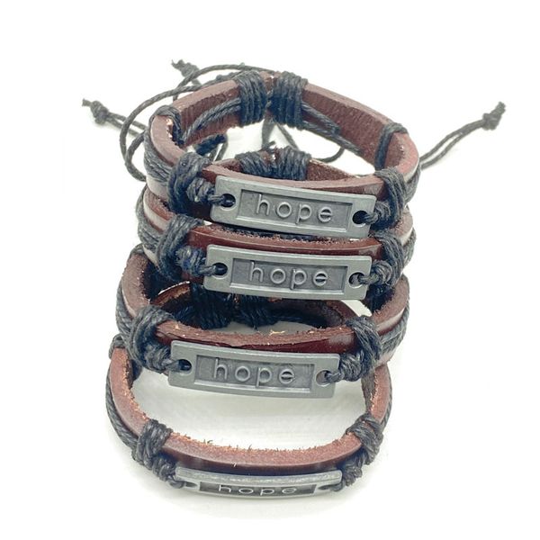 

multilayer leather rope braided handmade hope charm bracelets adjustable punk retro bangle jewelry for women men, Golden;silver