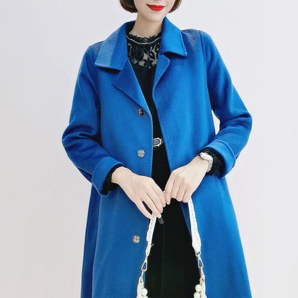 

women's wool & blends 2021 autumn women 100% coat turn down collar single button woolen femme casaco abrigo streetwear, Black