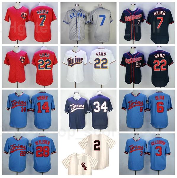 

1559 1948 retror baseball vintage 22 miguel sano jersey 14 kent hrbek 28 bert blyleven 34 kirby puckett retire flexbase cool base team, Blue;black