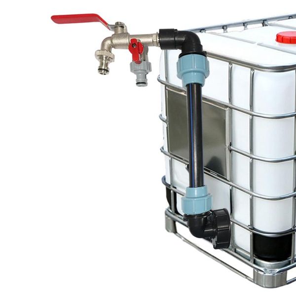 

watering equipments ibc tank adapter swan neck 3/4 inch adaptor with outlet tap 3-way connector double