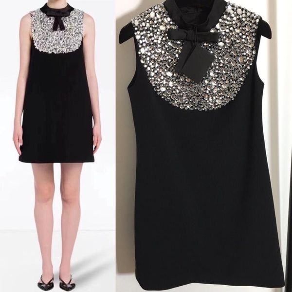 

casual dresses arrival 2021 spring clothes elegant black party dress sleeveless fashion crystals bow a-line women, Black;gray