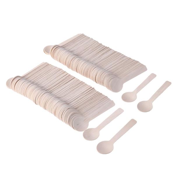 

100pcs disposable wood tableware party cutlery spoons birthday party dinnerware for jelly ice cream dessert 100mm