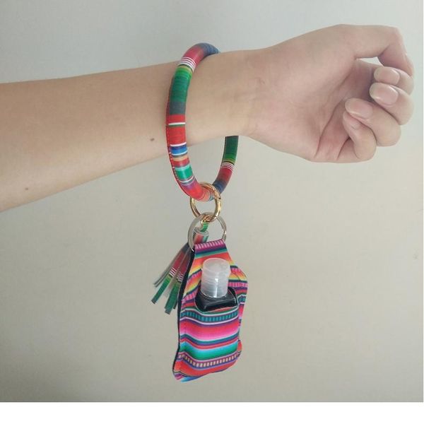 

rainbow leopard print key ring bracelet wristlet keychain leather keyrings container holder with empty refillabl jllfdu