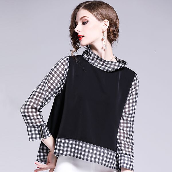 

2021 new primavera novo estilo britnico das mulheres gola costura chiffon falso-camisa xadrez de duas peas lady camisa hpp4, White