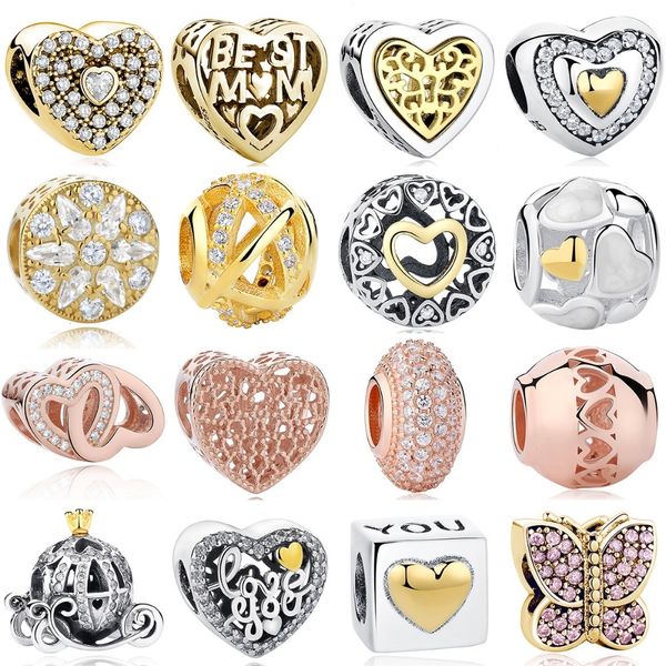 

diy silver charm fit original bracelet 925 sterling silver charm rose gold mom love heart butterfly crystal bead jewelry q0531, Black