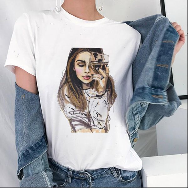 

summer printed beatuiful girl print t shirt women harajuku vogue tshirt graphic cartoon korean style, White