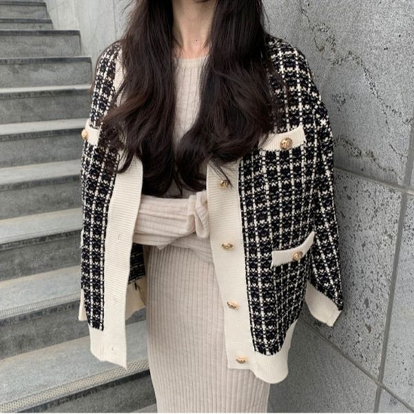 

2021 new autumn retro sweaters coats v collar wild fashion knit sweater coat single breasted women clothing x379, Black