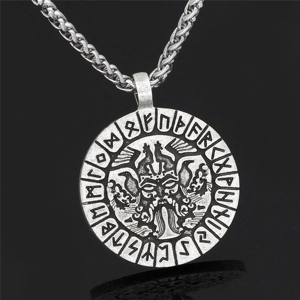

pendant necklaces norse men's metal necklace viking warrior odin crow wolf rune accessories fashion punk jewelry gifts, Silver