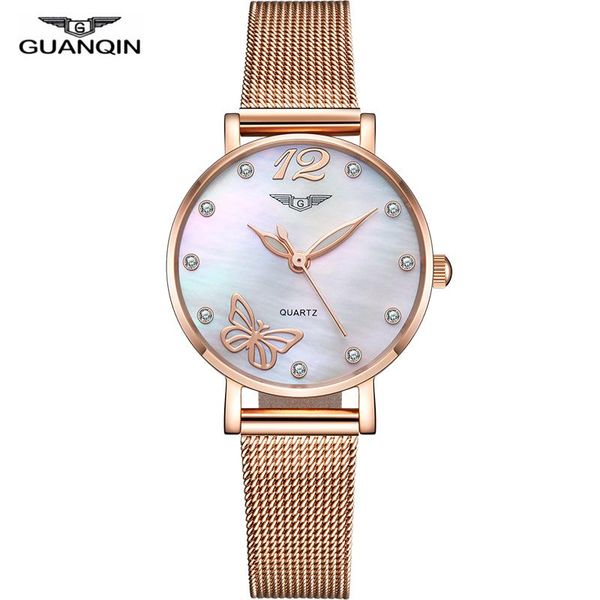 

wristwatches relogio feminino ultra thin women watches guanqin 2021 fashion quartz watch sapphire milanese band luminous ladies, Slivery;brown