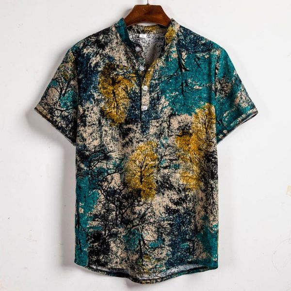 

jaycosin men hawaiian shirt painting print 2021 breathable streetwear short sleeve blouse summer lapel casual men beach shirts, White;black