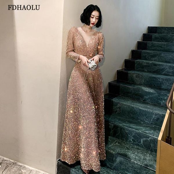 

party dresses fdhaolu fu90 sequined long sleeves evening dress o neck glitter prom plus size elegant floor length vestido de noiva, White;black