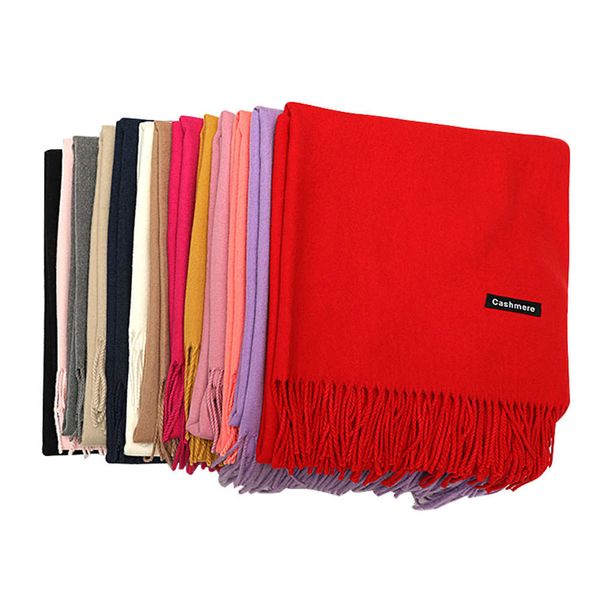 

300g cashmere imitation solid color annual meeting scarf women's autumn and winter korean neckband thickened thermal tassel shawl, Blue;black